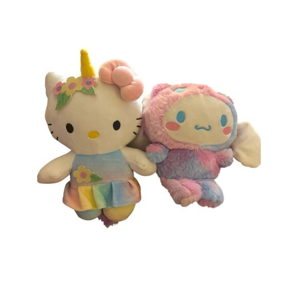 Rainbow Unicorn Hello Kitty Plush And Tie Dye Cinnabon‎ Sanrio Lot - Picture 1 of 7